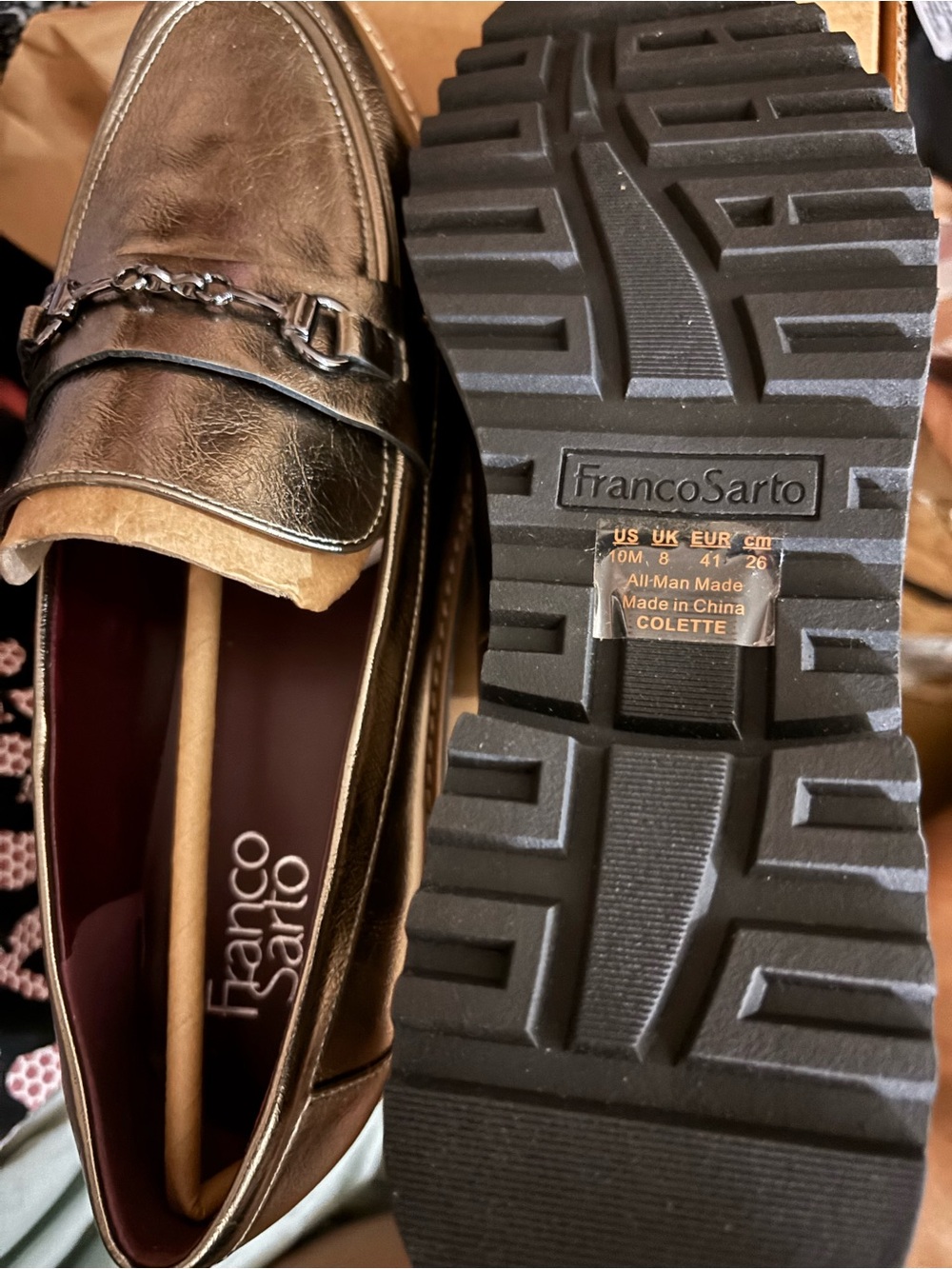 Franco Sarto Metallic Pewter Chain-Trim Loafers - Picture 5 of 5